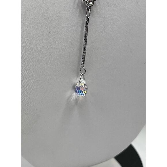 Swarovski Signed Rhodium Sterling Silver Box Chain Crystal Briolett Necklace - Picture 5 of 14